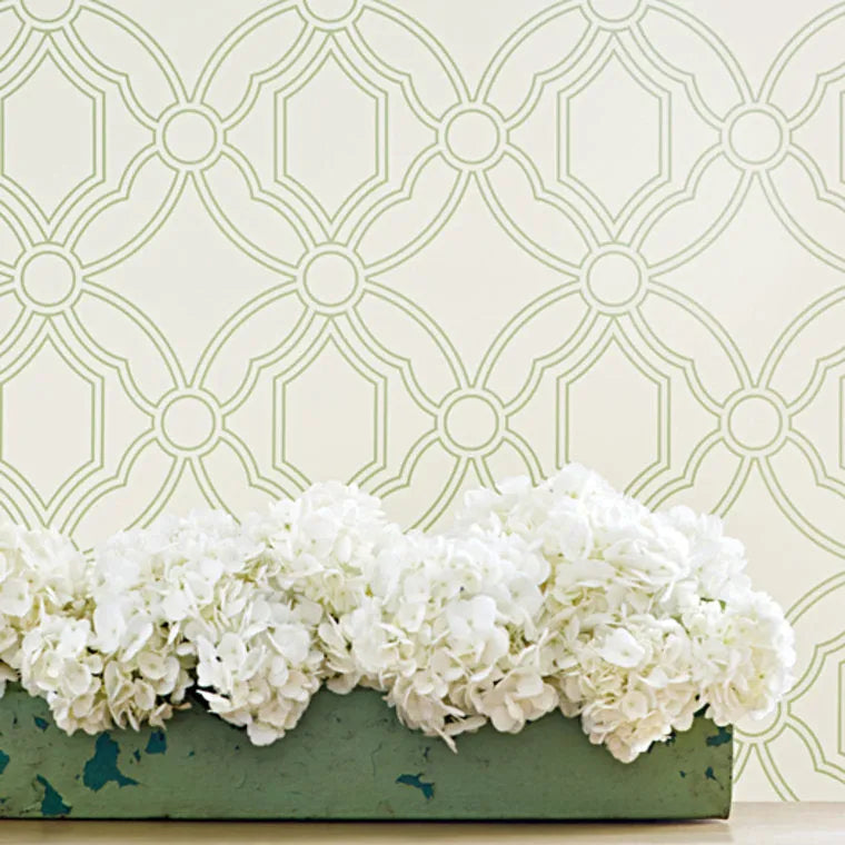 Closeup of a wallpaper showing its Geometric, Pastels, Trellis, Two-tone pattern, color, and subtle texture.