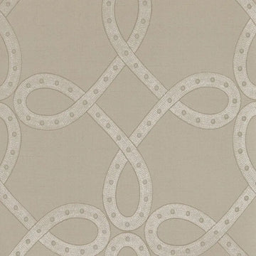 Closeup of a wallpaper showing its Art-Deco, Damask, Neutrals, Two-tone pattern, color, and subtle texture.