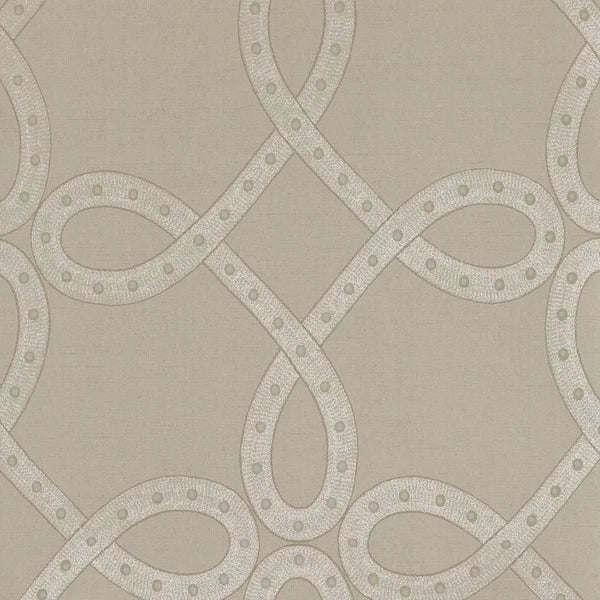 Closeup of a wallpaper showing its Art-Deco, Damask, Neutrals, Two-tone pattern, color, and subtle texture.