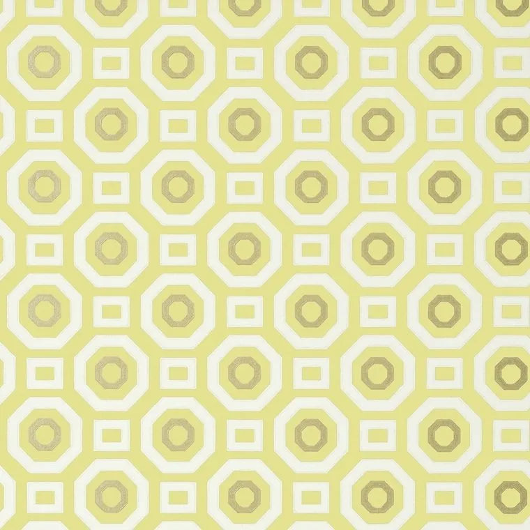 Closeup of a wallpaper showing its Art-Deco, Circles, Geometric, Two-tone pattern, color, and subtle texture.