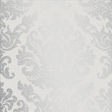 Closeup of a wallpaper showing its Damask, Grey, Monochrome, Two-tone pattern, color, and subtle texture.