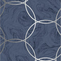 Closeup of a wallpaper showing its Blue, Circles, Contemporary, Geometric, Metallic, Two-tone pattern, color, and subtle texture.