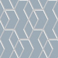 Closeup of a wallpaper showing its Blue, Contemporary, Geometric, Metallic, Two-tone pattern, color, and subtle texture.