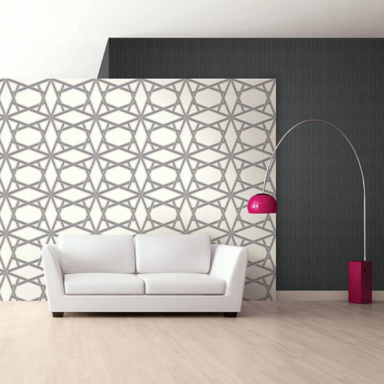 Closeup of a wallpaper showing its Contemporary, Geometric, Neutrals pattern, color, and subtle texture.