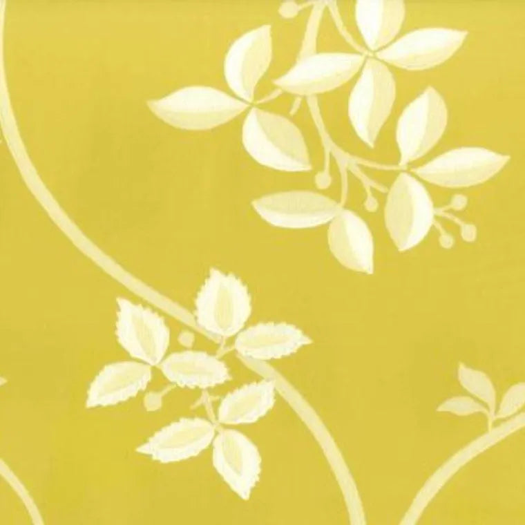 Closeup of a wallpaper showing its Contemporary, Floral, Two-tone, Yellow pattern, color, and subtle texture.