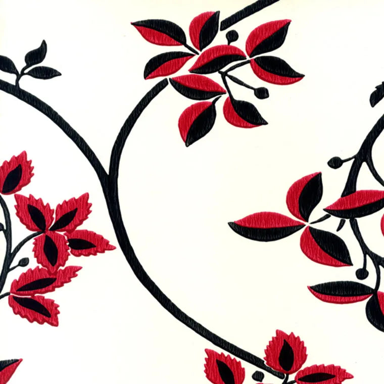 Closeup of a wallpaper showing its Contemporary, Floral, Red, Two-tone pattern, color, and subtle texture.