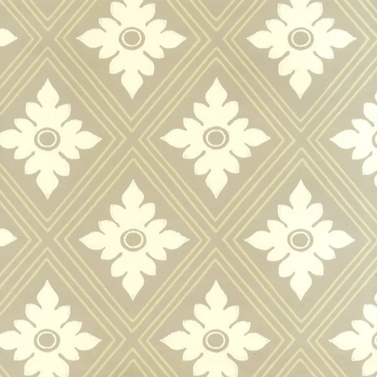 Closeup of a wallpaper showing its Contemporary, Floral, Geometric, Neutrals, Two-tone pattern, color, and subtle texture.