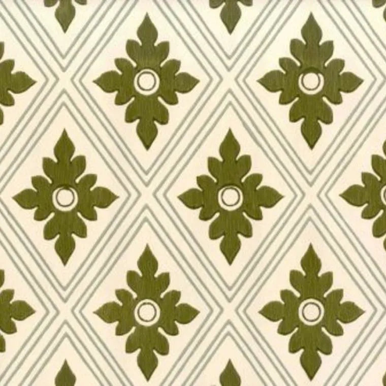 Closeup of a wallpaper showing its Floral, Geometric, Green, Neutrals, Two-tone pattern, color, and subtle texture.