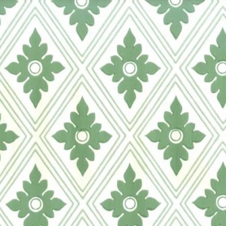 Closeup of a wallpaper showing its Floral, Geometric, Green, Two-tone pattern, color, and subtle texture.