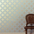 Wallpaper installed in a room showing its full pattern, color