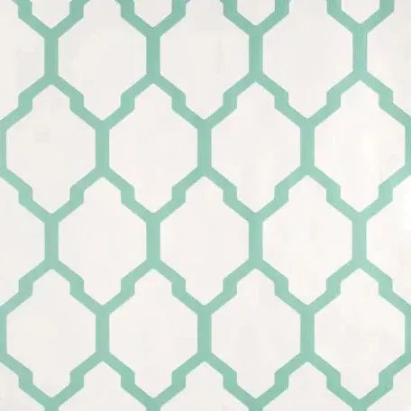 Closeup of a wallpaper showing its Blue, Contemporary, Geometric, Trellis, Two-tone pattern, color, and subtle texture.