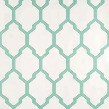 Closeup of a wallpaper showing its Blue, Contemporary, Geometric, Trellis, Two-tone pattern, color, and subtle texture.