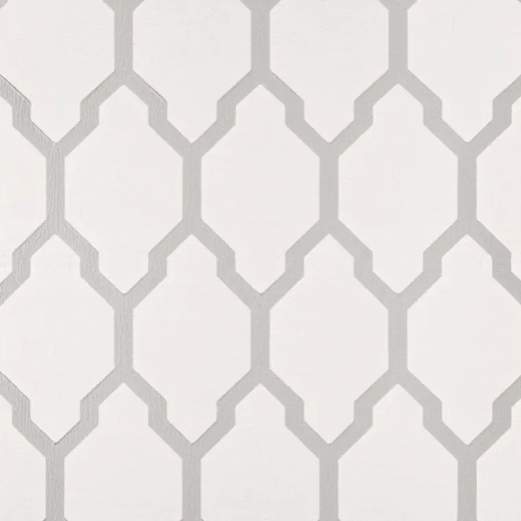 Closeup of a wallpaper showing its Contemporary, Geometric, Neutrals, Trellis, Two-tone pattern, color, and subtle texture.