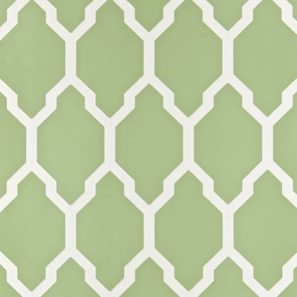 Closeup of a wallpaper showing its Contemporary, Geometric, Green, Trellis, Two-tone pattern, color, and subtle texture.