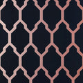 Closeup of a wallpaper showing its Black, Contemporary, Geometric, Metallic, Trellis, Two-tone pattern, color, and subtle texture.