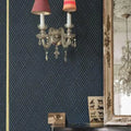 Wallpaper installed in a room showing its full pattern, color