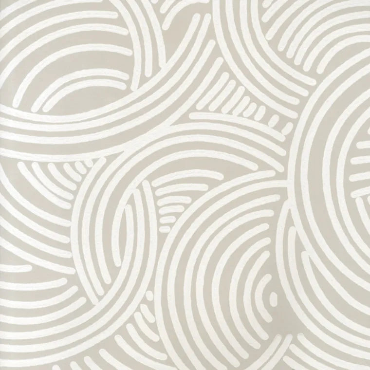 Closeup of a wallpaper showing its Geometric, Neutrals, Trellis, Two-tone pattern, color, and subtle texture.