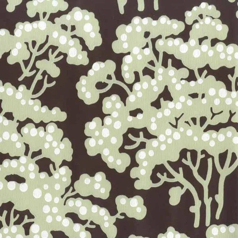 Closeup of a wallpaper showing its Brown, Contemporary, Floral, Green, Nature, Two-tone pattern, color, and subtle texture.