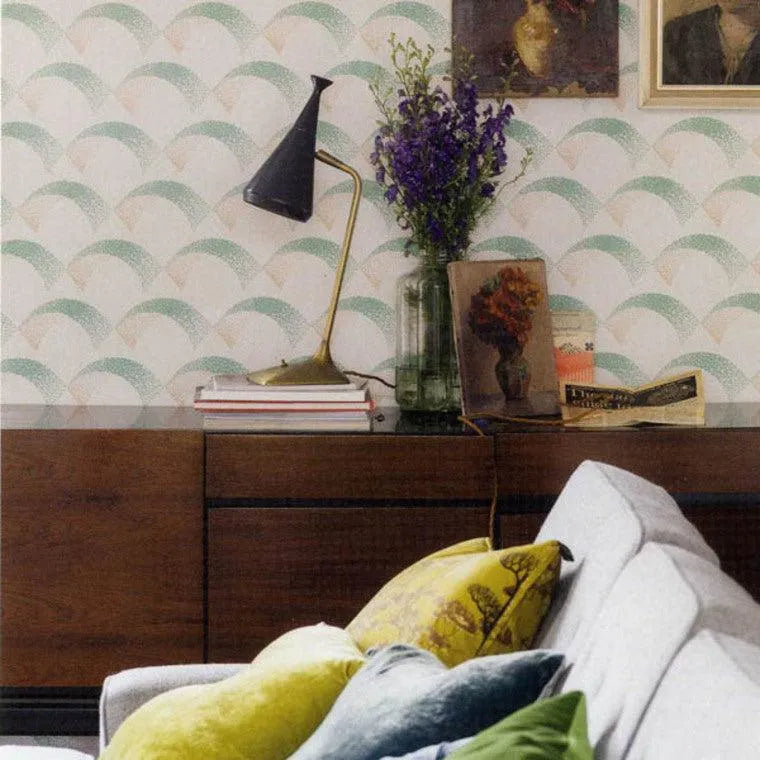 Closeup of a wallpaper showing its Contemporary pattern, color, and subtle texture.