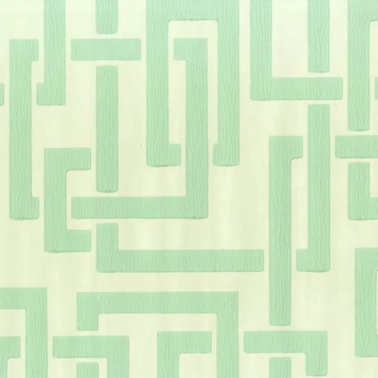 Closeup of a wallpaper showing its Contemporary, Geometric, Green, Two-tone pattern, color, and subtle texture.