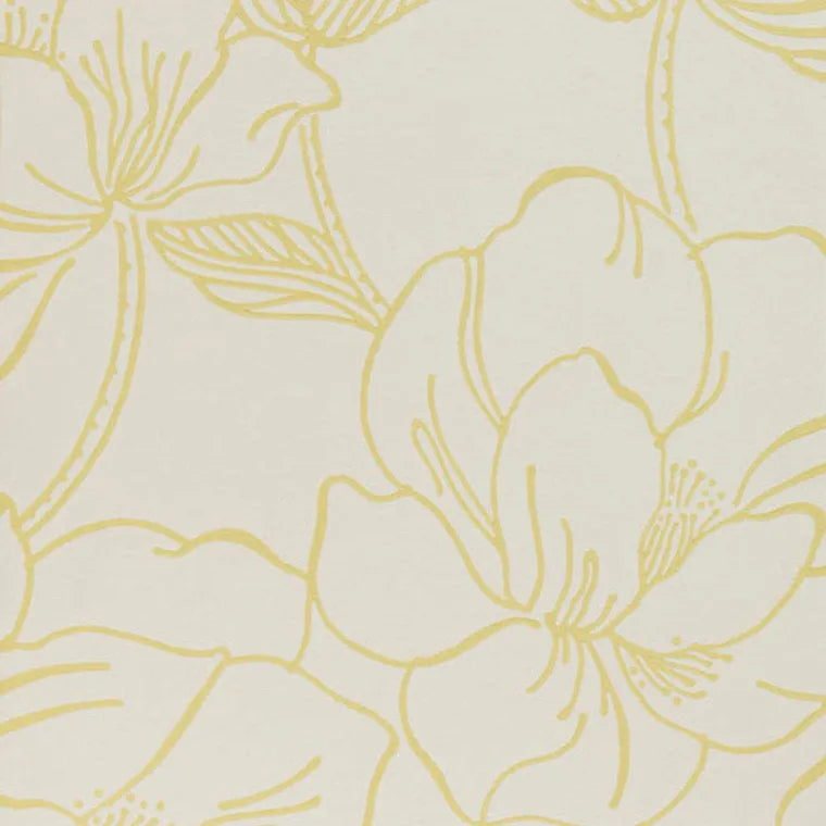 Closeup of a wallpaper showing its Contemporary, Floral, Nature, Neutrals, Yellow pattern, color, and subtle texture.