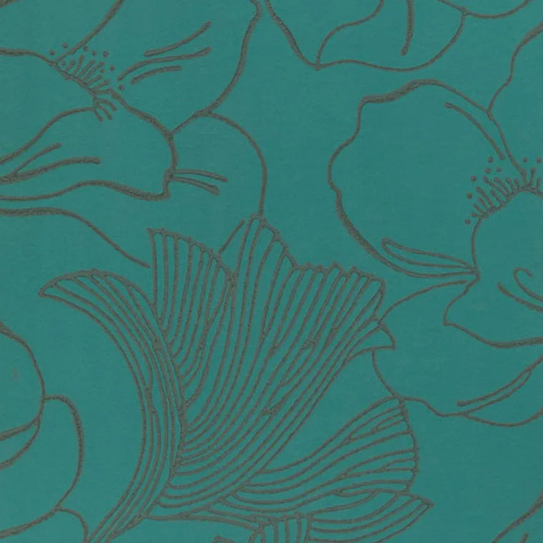 Closeup of a wallpaper showing its Blue, Contemporary, Floral, Green, Nature pattern, color, and subtle texture.