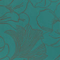 Closeup of a wallpaper showing its Blue, Contemporary, Floral, Green, Nature pattern, color, and subtle texture.