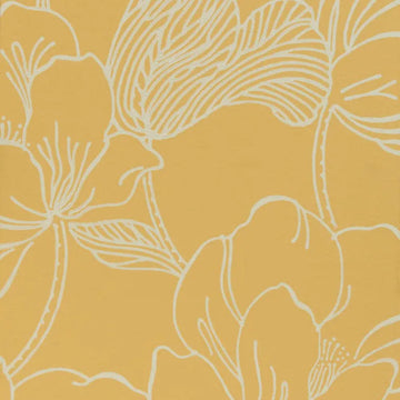 Closeup of a wallpaper showing its Contemporary, Floral, Gold, Nature pattern, color, and subtle texture.