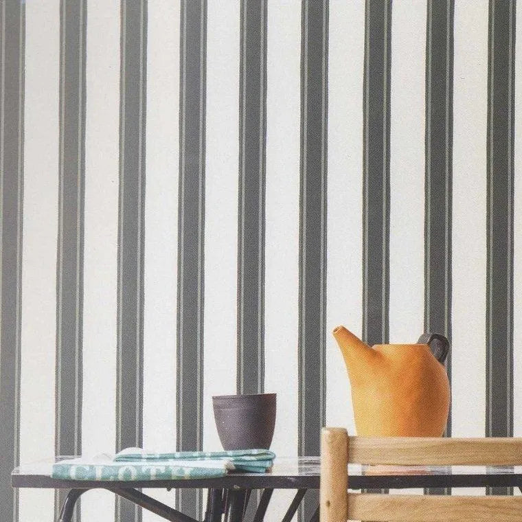 Closeup of a wallpaper showing its Contemporary, Stripes, Two-tone pattern, color, and subtle texture.