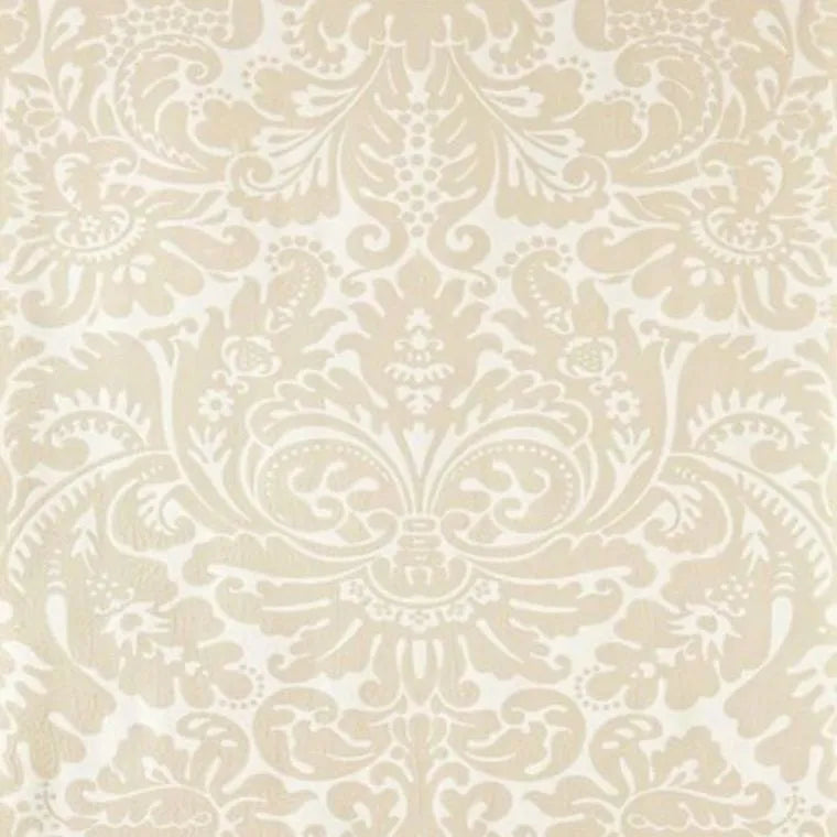 Closeup of a wallpaper showing its Damask, Neutrals, Two-tone pattern, color, and subtle texture.