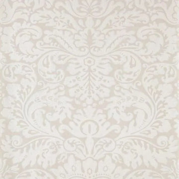 Closeup of a wallpaper showing its Damask, Neutrals pattern, color, and subtle texture.