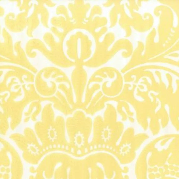 Closeup of a wallpaper showing its Damask, Two-tone, Yellow pattern, color, and subtle texture.