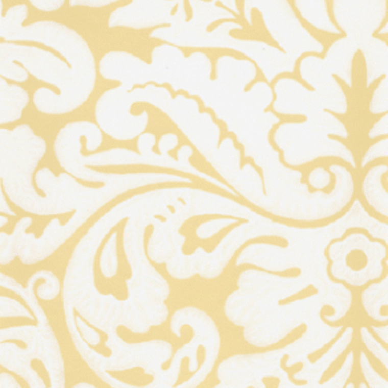 Closeup of a wallpaper showing its Damask, Gold, Two-tone, Yellow pattern, color, and subtle texture.