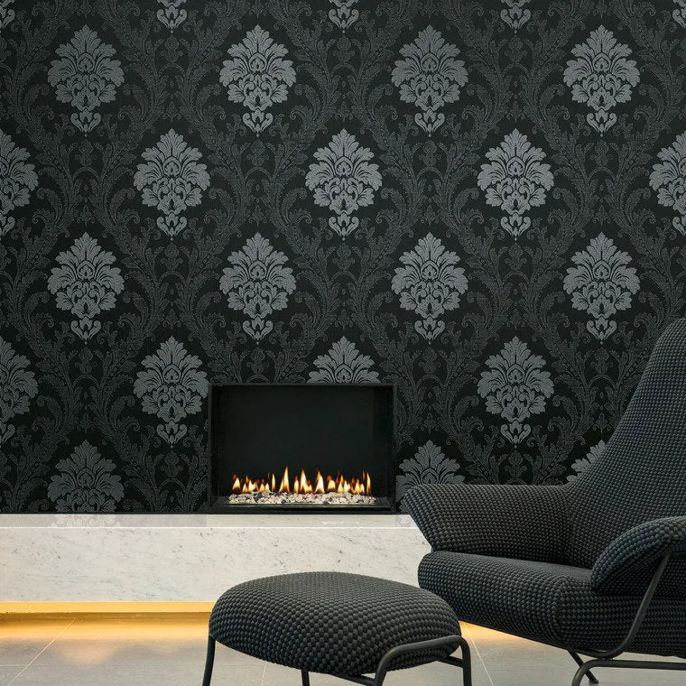 Closeup of a wallpaper showing its Damask, Monochrome, Textures pattern, color, and subtle texture.