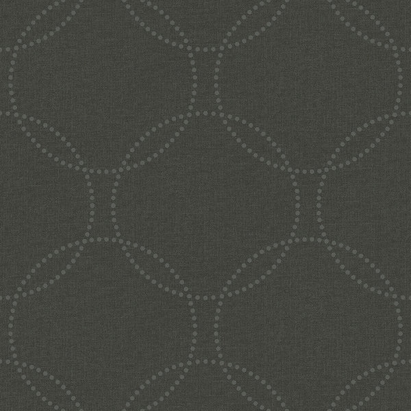 Closeup of a wallpaper showing its Black, Circles, Contemporary, Geometric, Monochrome pattern, color, and subtle texture.