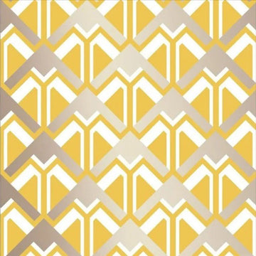 Closeup of a wallpaper showing its Art-Deco, Contemporary, Geometric, Metallic, Yellow pattern, color, and subtle texture.