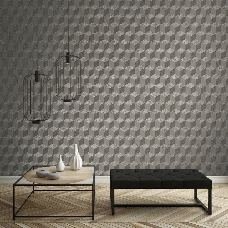 Closeup of a wallpaper showing its Brown, Contemporary, Geometric, Textures, Unicolour pattern, color, and subtle texture.