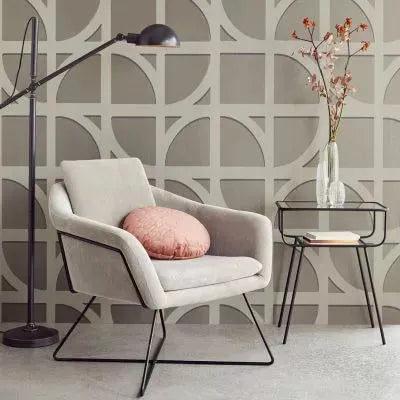 Closeup of a wallpaper showing its Art-Deco, Contemporary, Geometric, Neutrals, Unicolour pattern, color, and subtle texture.