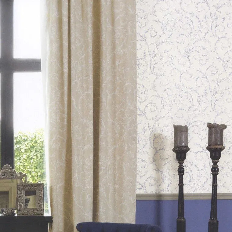 Wallpaper installed in a room showing its full pattern, color