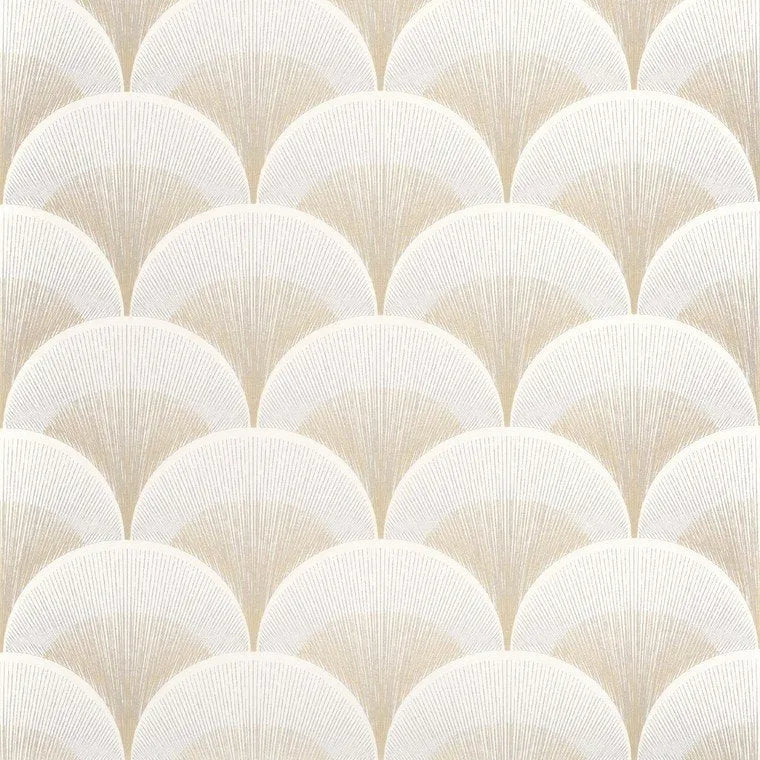 Closeup of a wallpaper showing its Art-Deco, Contemporary, Neutrals, Two-tone pattern, color, and subtle texture.