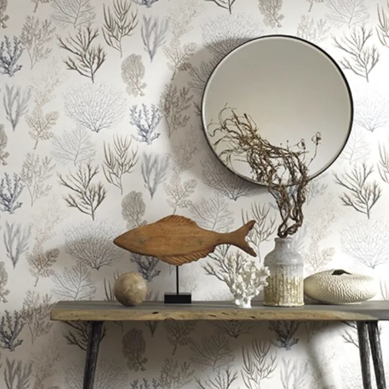 Closeup of a wallpaper showing its Contemporary, Floral, Neutrals pattern, color, and subtle texture.