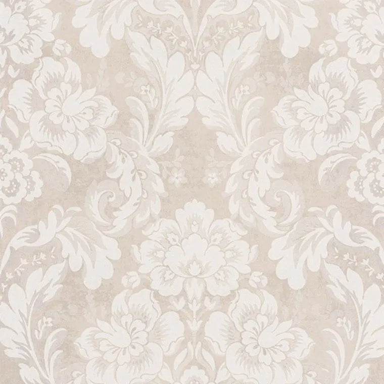 Closeup of a wallpaper showing its Contemporary, Floral, Neutrals, Two-tone pattern, color, and subtle texture.