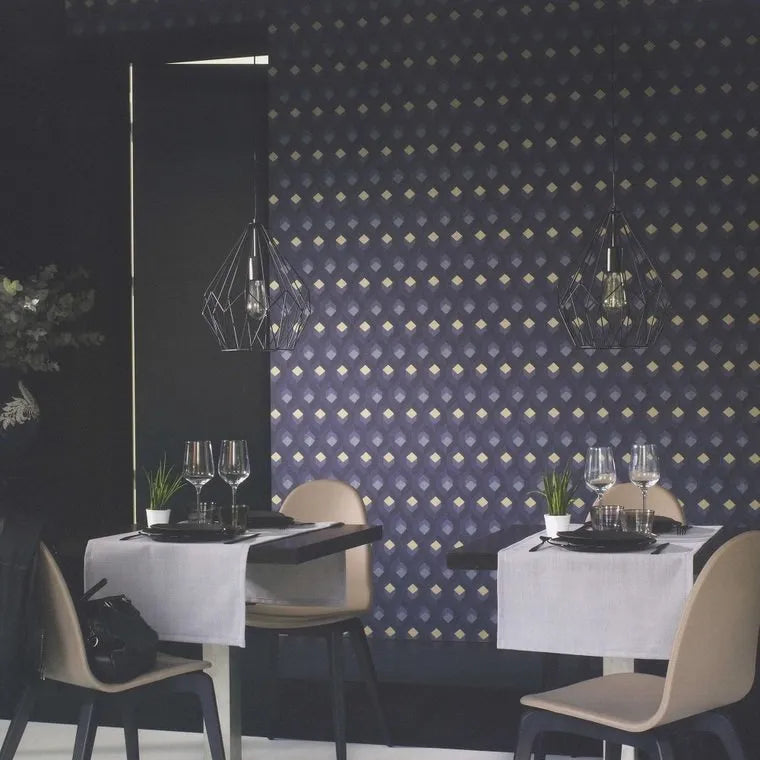 Closeup of a wallpaper showing its Contemporary, Dramatic, Geometric, Two-tone pattern, color, and subtle texture.