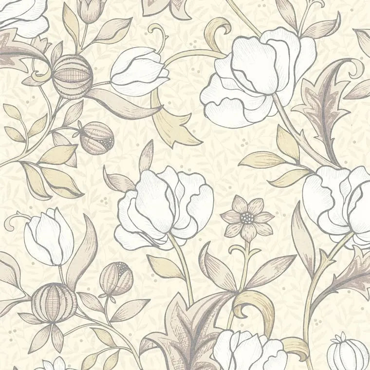 Closeup of a wallpaper showing its Contemporary, Floral, Nature, Neutrals pattern, color, and subtle texture.