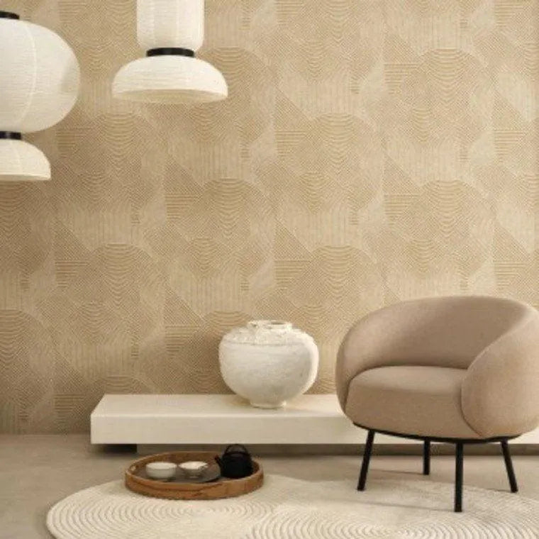 Closeup of a wallpaper showing its Art-Deco, Contemporary, Geometric, Monochrome, Neutrals, Unicolour pattern, color, and subtle texture.