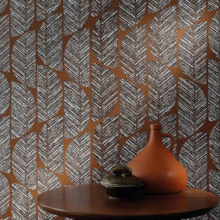 Closeup of a wallpaper showing its Art-Deco, Contemporary, Geometric, Waves pattern, color, and subtle texture.