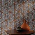 Wallpaper installed in a room showing its full pattern, color