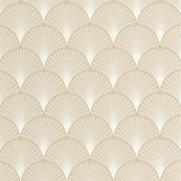 Closeup of a wallpaper showing its Art-Deco, Contemporary, Neutrals, Two-tone pattern, color, and subtle texture.