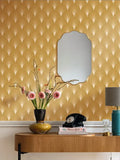 Wallpaper installed in a room showing its full pattern, color