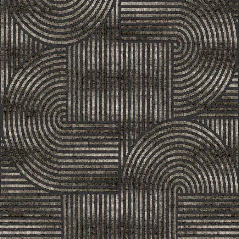 Closeup of a wallpaper showing its Art-Deco, Black, Contemporary, Monochrome pattern, color, and subtle texture.